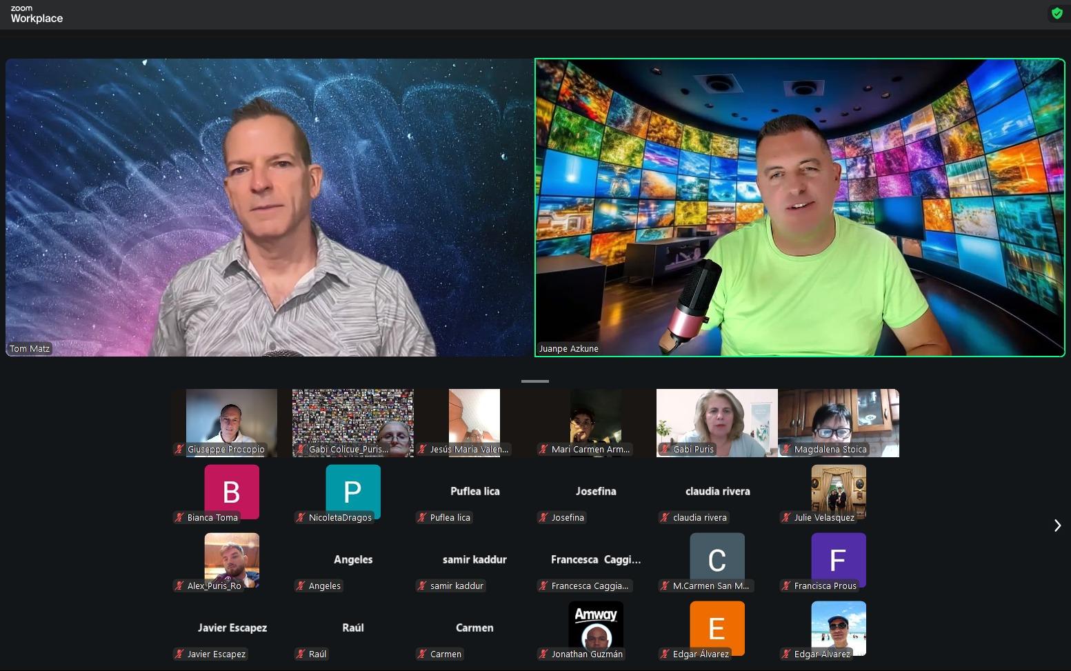 Sesión Zoom Workplace con Tom Matz, Juanpe Azkune y el equipo internacional